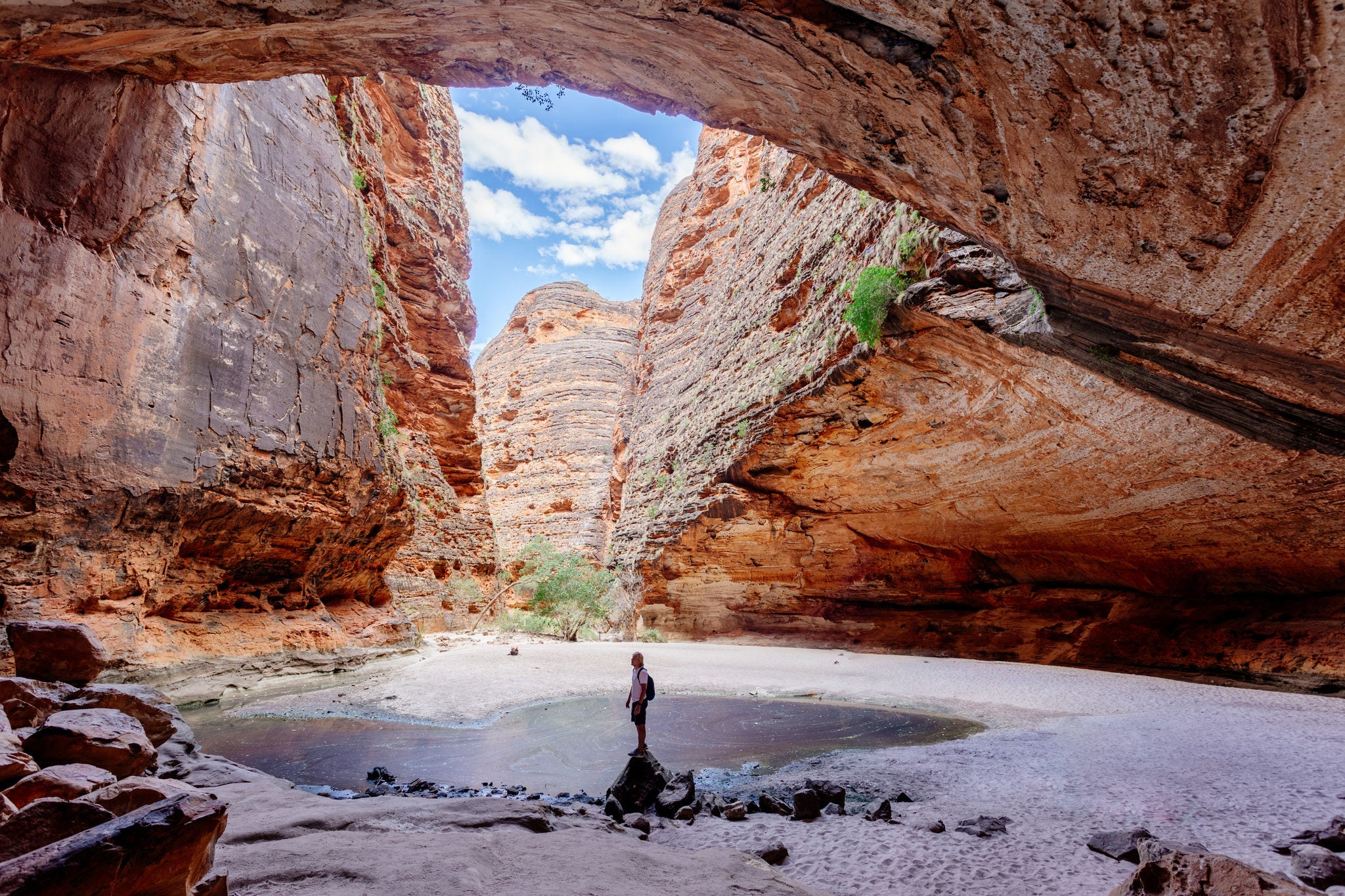 Purnululu National Park, Western Australia. Tourist at Cathedral Gorge